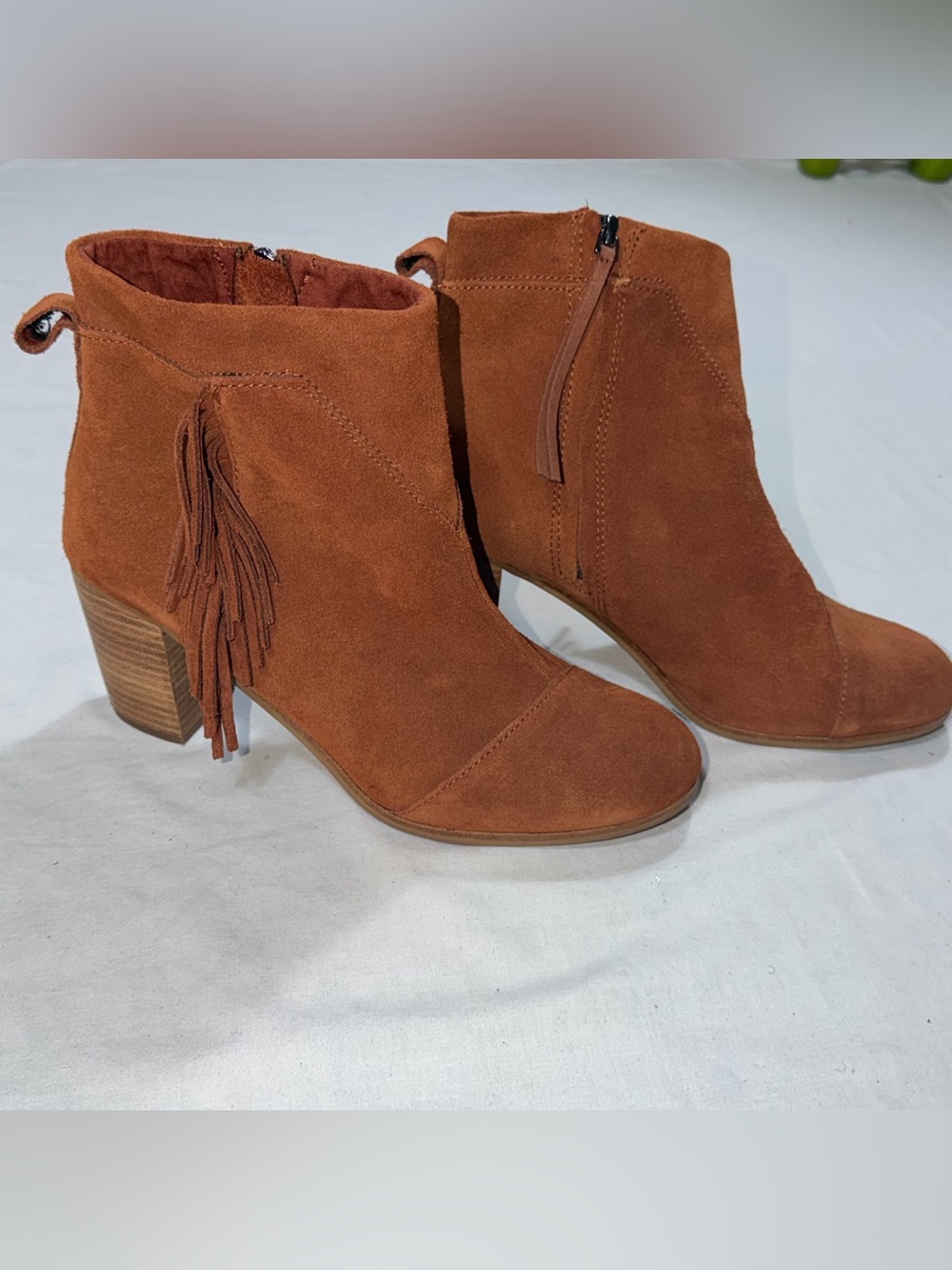 TOMS Lunata Cognac Suede Fringe Ankle Boots Women’s Size 11